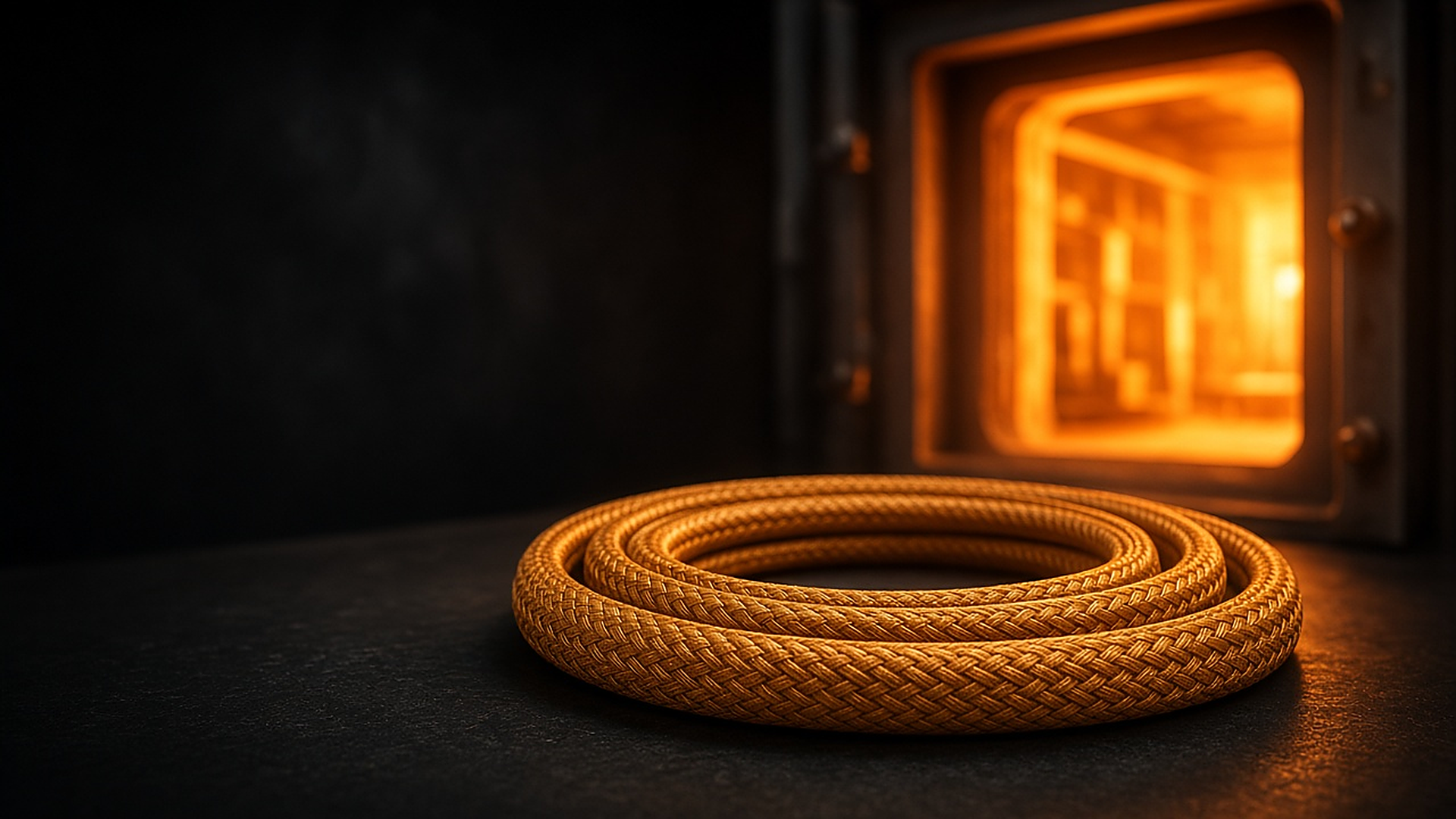 Fırın önünde cam fiber örgülü silikon kablolar